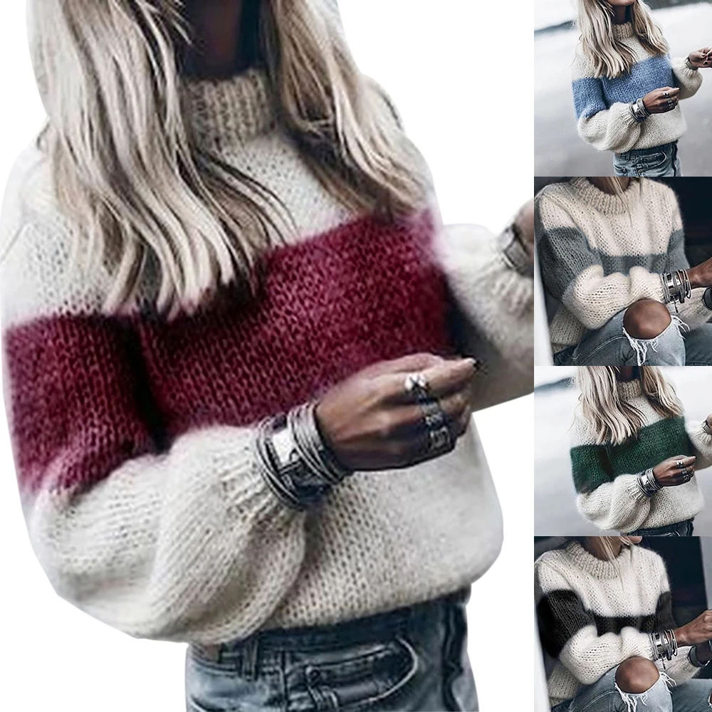 Laamei, модный свитер, Pull Femme,, осень, зима, пэчворк, Повседневный, вязанный джемпер, топ, Женская свободная одежда, Sweter Mujer