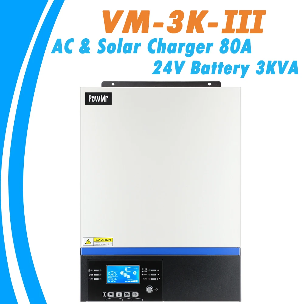 3KW Pure Sine Wave Hybrid Inverter 24V 230V Built-in 80A MPPT PV Charge Controller and 40A AC Charger VM III With USB Bluetooth afbeelding