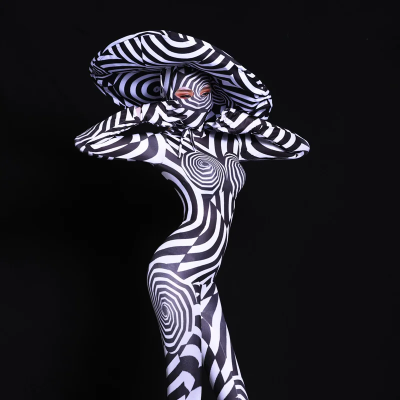 Европейский женский вечерний сценический шоу черно-белый полосатый комбинезон зебра костюмы для выступлений сексуальные дамские комбинезоны для ночного клуба