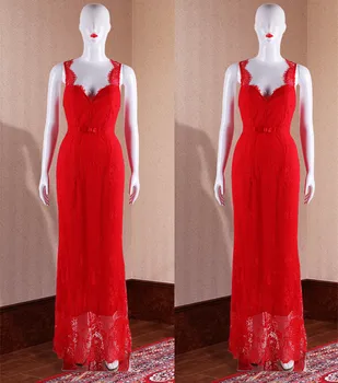 

Lace V Neck Long Evening Dresses 2020 In Stock Backless Mermaid Evening Gowns Red White Black Party Dress