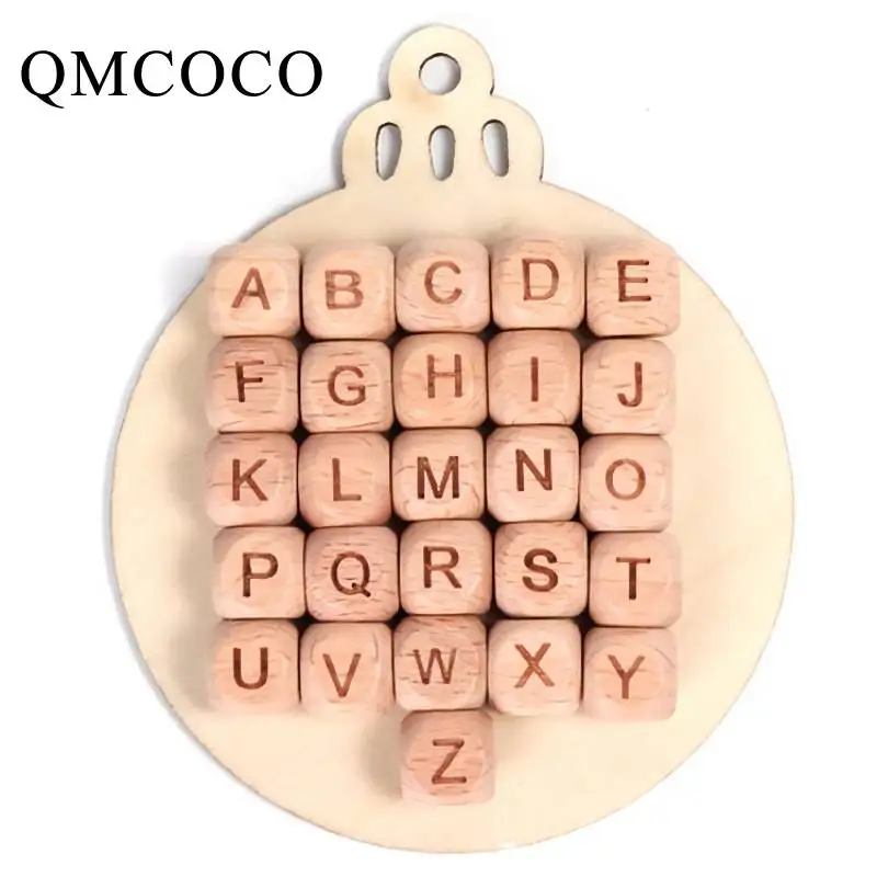 

DIY 26Pcs/Set 10/12mm Beech Square Letters Wood Beads Custom Environmental Fashion Crafts Children's Educational Toys For Kids