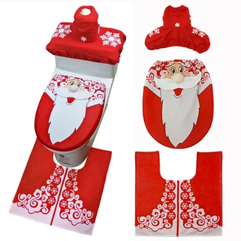 

3PCS Toilet Cover Santa Claus For toilet bowl mat seat accessories Decoration bathroom rug Xmas Decor 2020 Flannel Christmas