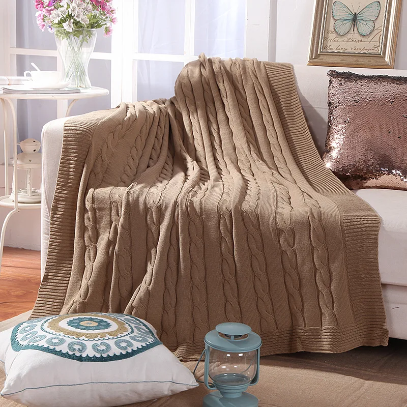 

Solid Twist Yarn Knit Blanket Leisure Sofa Blanket Summer Air Conditioning Large Blanket Cotton Car Blanket Blankets for Beds