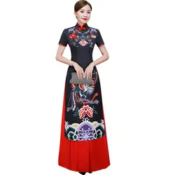 Большие размеры 3XL 4XL 5XL китайские традиционные женские Aodai вышивка цветок Qipao Винтаж Cheongsam Новинка китайское торжественное платье