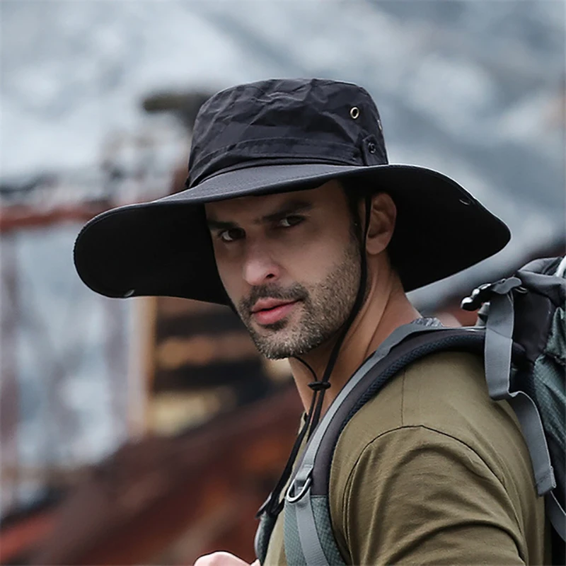 Sombrero de pescador para hombre, gorro de pescador de ala ancha,  impermeable, protección UV, transpirable, ideal para viajar al aire libre