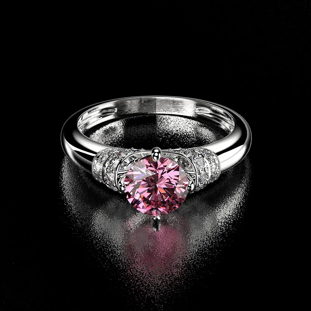 GENUINEGEM амулеты 8 мм круглый рубиновый сапфир 925 пробы Серебряное кольцо на палец для женщин Свадебная вечеринка женское кольцо подарок - Цвет камня: Розовый