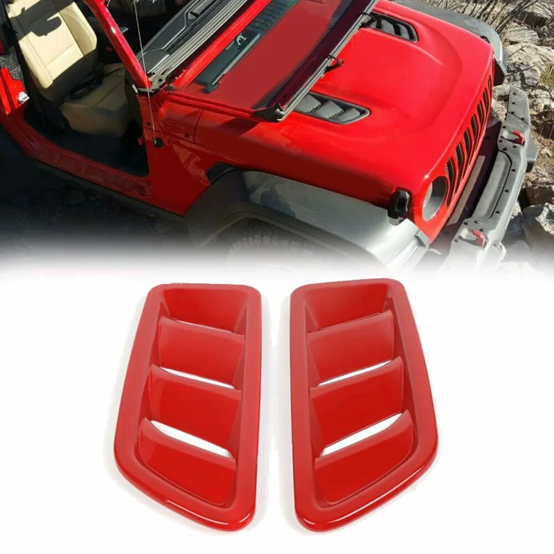 

2pcs Hood vent cover Air flow Auto Accessories Trim Red Decorative ABS