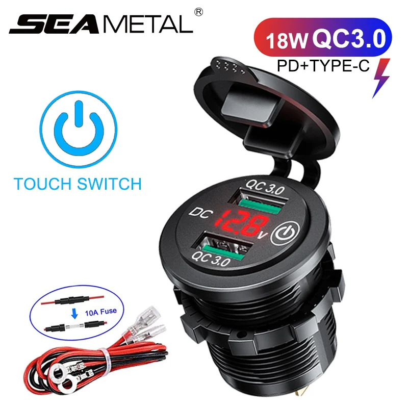 

Dual USB QC3.0 Car Charger Outlet with Touch Switch Waterproof Dustproof Cap LED 12V Car Sockets for Phone Tablet Camera GPS DVR