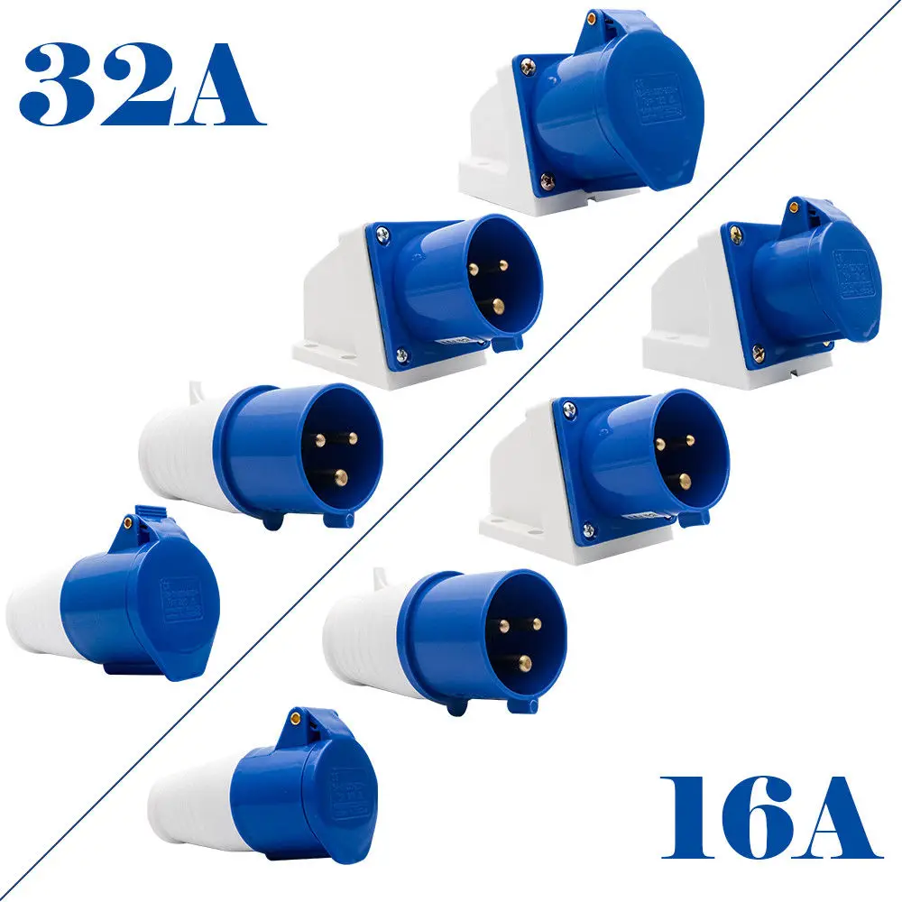 BLUE 240V 16A 3 PIN INDUSTRIAL SITE PLUG & SOCKETS IP44 CAMPING CARAVAN BLUE 