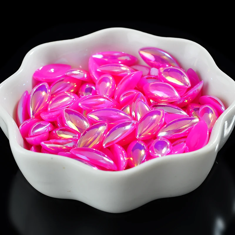 100p 7X15MM Horse Eye Navette FlatBack Candy Jelly Colors Rainbow Pearl Beads Clothes Decoration Gems Jewelry Applique Diy