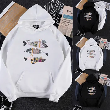 

Creative Cartoon Fish Printed Hoodies Mens Hip Hop Pullover Hooded Sweatshirts Streetwear Male Casual Hoodie
