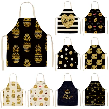 

1Pcs Bronzing Kitchen Apron for Woman Sleeveless Cotton Linen Aprons Home Cooking Baking Bibs Cleaning Tools 53*65cm