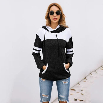 

Casual Slim Colour Stitching Women Thick Warm Hoodies Autumn Winter Clothing Pockets Fleece Cotton Hoodie Tops Female Streetwear