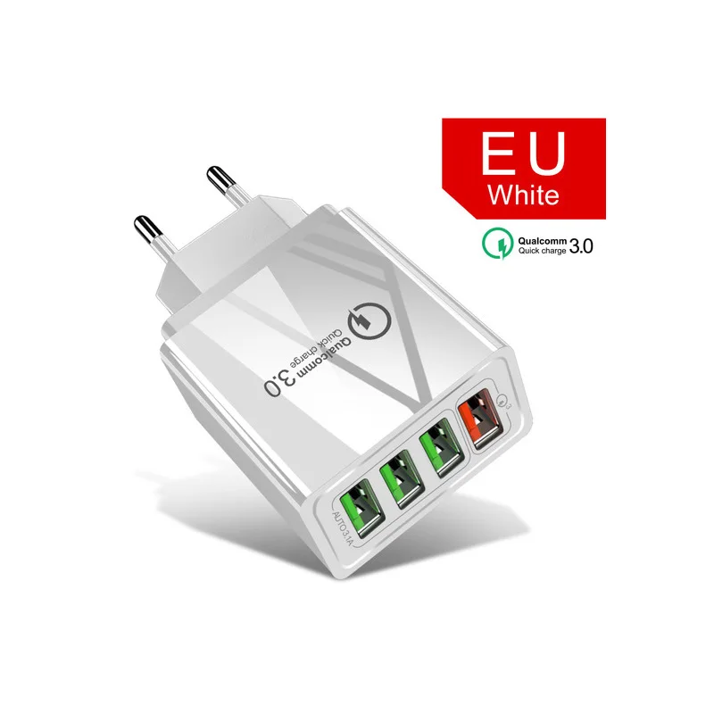48 Вт Быстрая зарядка 3,0 4 порта USB зарядное устройство для iPhone X XS XR 8 7 6 6s plus iPad быстрое дорожное зарядное устройство для samsung S10 S9 Xiaomi Mi 9 8 huawei Nokia зарядное устройство для мобильного телефона EU US UK вилка - Тип штекера: White EU Plug