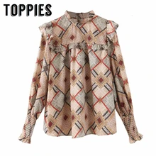 Свободные топы с геометрическим принтом винтажные рубашки с длинным рукавом в клетку женские топы с оборками женские Поло