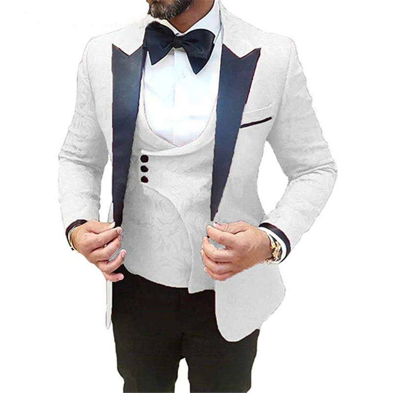 

Floral Pattern Wedding Tuxedo for Groomsmen Prom Slim Fit Casual Men Suits with Black Pants Male Fashion Jacket Vest