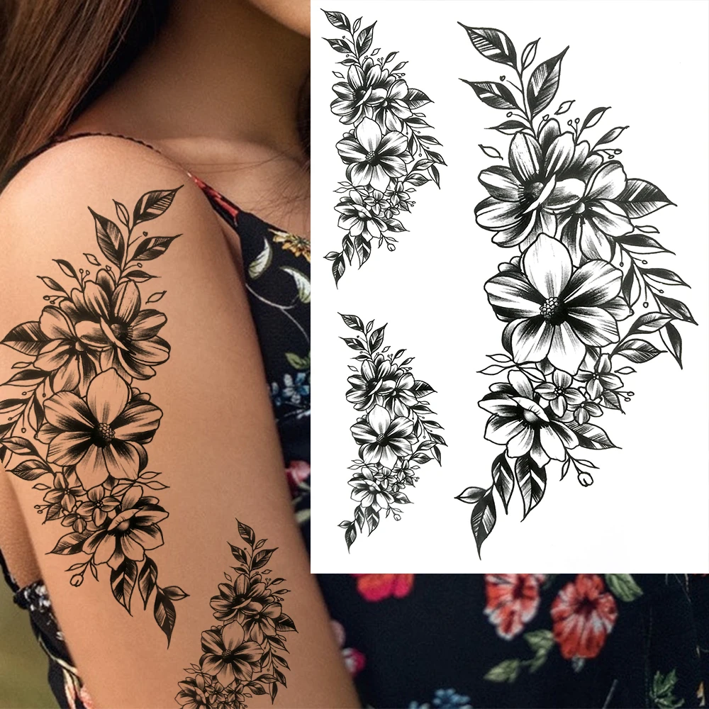 Black Lily Flower Temporary Tattoos For Women Girl Fake Lotus Rose Peony  Tattoo Sticker Transferable Big Arm Tatoo Sexy Blossom|Temporary Tattoos| -  AliExpress