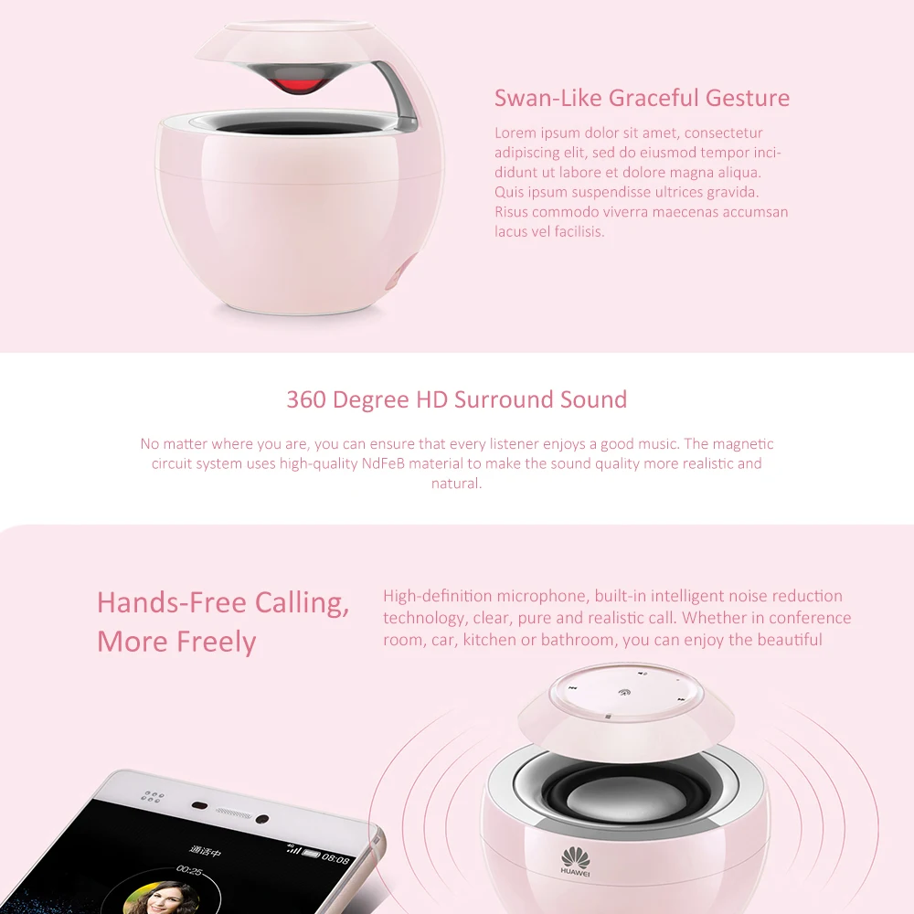 Original Huawei Portable Bluetooth Speaker Wireless Loudspeaker Sound Stereo Music 360 Surround Speakers Waterproof AM08 Swan