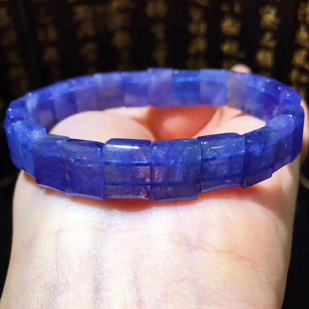 

Certificate Natural Tanzanite Tanzania Women Men Clear Rectangle Beads Bracelet 10x8mm Stretch Blue Crystal Bangle AAAAA