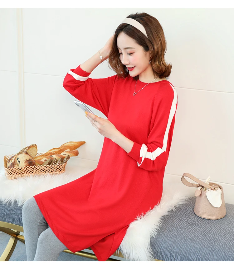 Для беременных женщин, осень, модные свитера для беременных женщин, осенние и зимние корейские базовые вязаные, средней длины для беременных