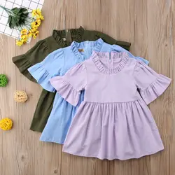 Летние трусы для маленьких девочек; Красивое Летнее повседневное Хлопковое платье принцессы; цвет синий, фиолетовый, армейский, зеленый
