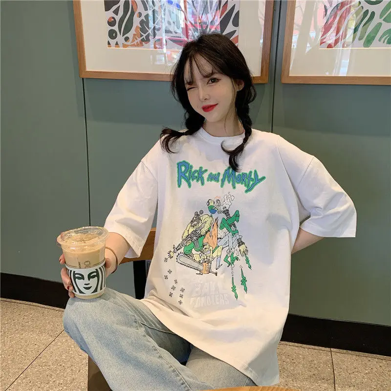 harajuku vintage aesthetic gothic graphic punk clothes Game print Women's t-shirts korean cotton Black Oversize dropshipping Top