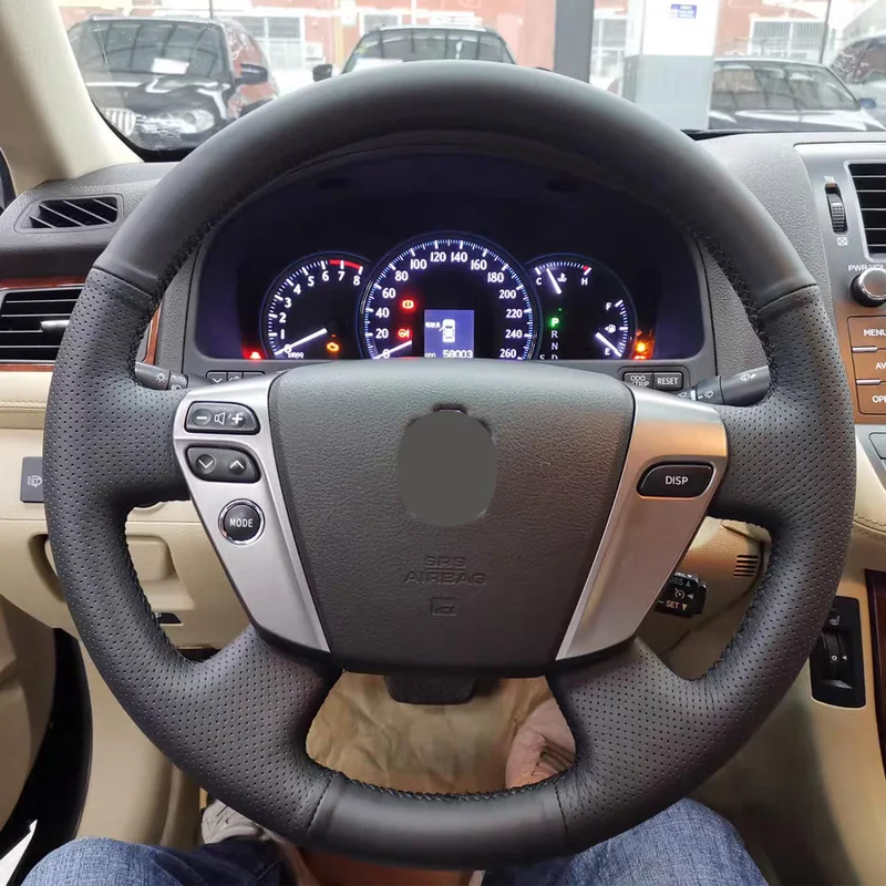 

Free Shipping High Quality cowhide Top Layer Leather handmade Sewing Steering wheel covers protect For Toyota Crown