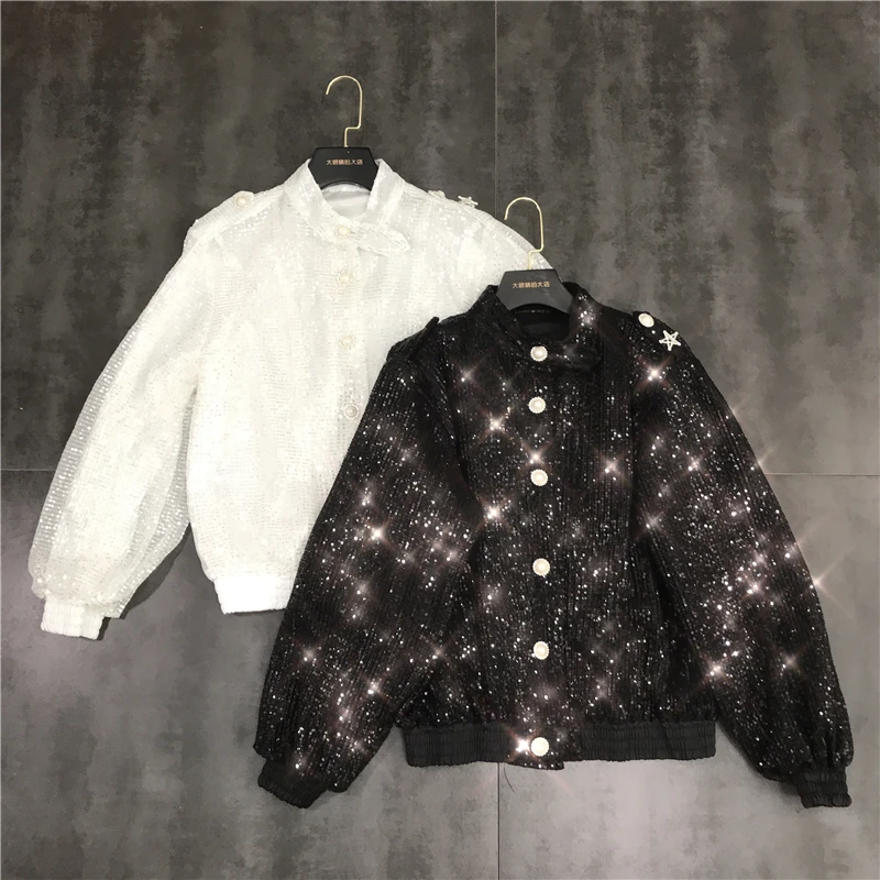 

New Stars shoulders stars sequins small collar jackets short jackets