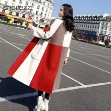 Winter New Elegant Contrast Color Lapels Long Wool Coat Women's Autumn Winter High Quality Long-sleeved Blazer Outwear Overcoats