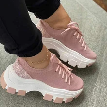 

Women Platform Sneakers Bling Vulcanized Women's Wedges Female Summer Lace-up Sport Shoes Ladies Casual Footwear Plus Size