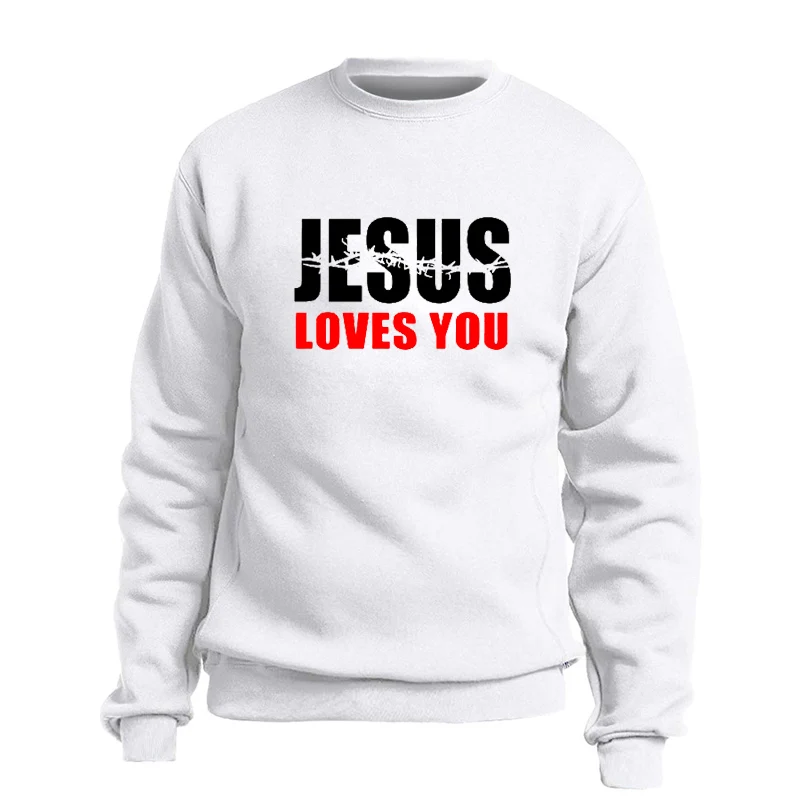 

2019 Autumn Sweatshirt New Design JESUS LOVES YOU Christian Religion Funny Men Crewneck Hoodies Cotton Hoodie Man Fashion Casual