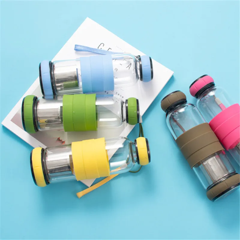 Bpa Free 420/550ML Creative Portable Rope Glass Water Bottle Fruit Juice Kettle Drink Cup Directly Stainless Steel Tea Strainer