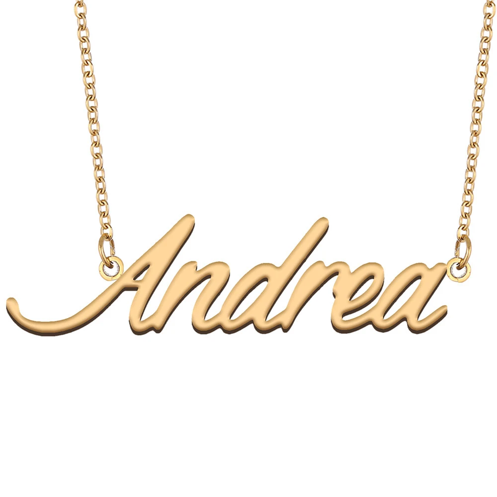 Andrea collar con placa identificación para mujer, joyería de acero inoxidable, colgante de cadena con nombre chapado en oro, regalo para madre y novia|Collares colgantes| - AliExpress