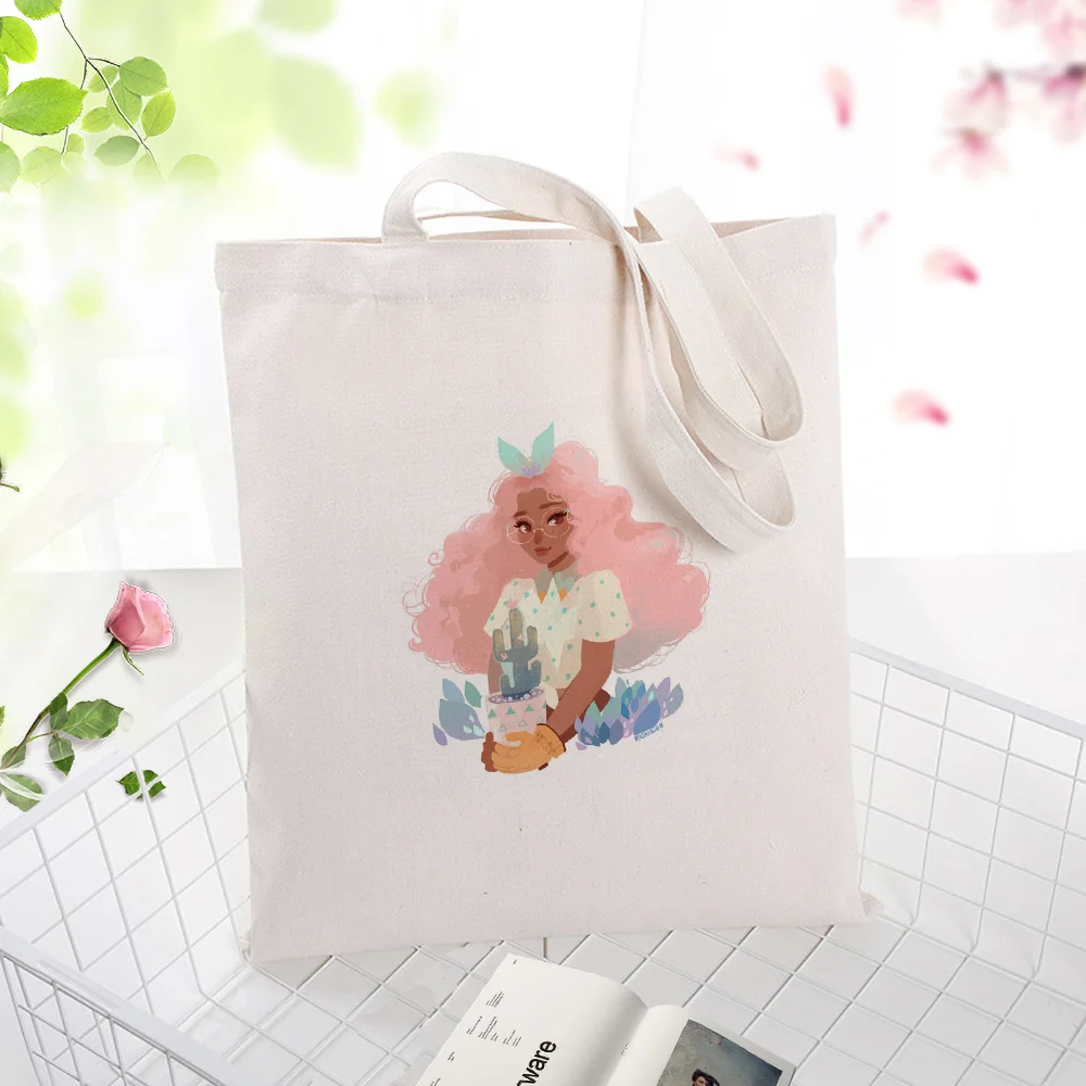 

Illustration Printing Canvas Tote Bag Handbag Daily Use Text DIY Custom Print Logo Eco Reusable Shopping Bag Recycle