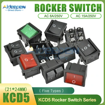 

KCD5 Rocker Switch 21x24mm AC 15A/250V 6A/250V 2 Files 4 Copper Feet/3 Files 6 Copper Feet Toggle Switch With LED Light