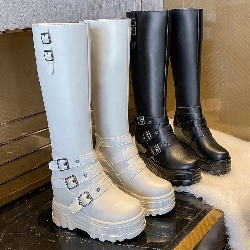 Brand Mid Calf Boots For Women 2020 Winter Platform Boots Fashion Women's Gladiator Boots 10cm High Wedge Shoes Woman Thick Sole
