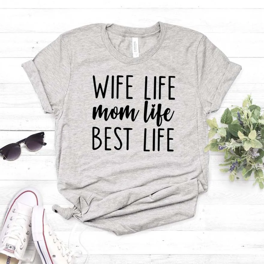 Женская футболка с надписью «Wife Life Mom Life», хлопковая забавная футболка в стиле хипстера, подарок, женская футболка Yong girl, Прямая поставка, ZY-424