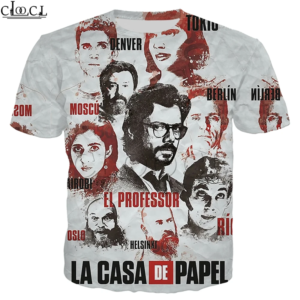 T Shirt 2 La Casa De Papel футболка 3D принт для женщин мужчин короткий рукав Кофты деньги кража бумажный дом Повседневная Уличная Топы - Цвет: T Shirt 2