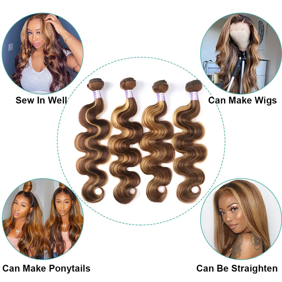H670eae62dde642b38a65d6c2e8f4c1112 Allove Highlight Bundles Brazilian Body Wave Human Hair Bundles 4/27 Honey Blonde Colored Brazilian Hair Weave Bundles 1/3/4 PCS Mallzona