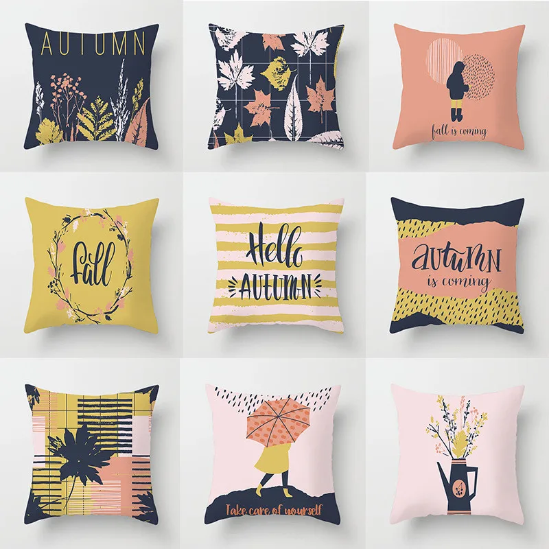

Maple Leaves Printed Plant Cushion Cover 45x45cm Polyester Autumn Throw Pillow Covers Decoration Pillows Geometric Girls Letter