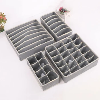 

4pcs/set Gray Underwear Storage Box Set Closet Underwear Organizer Socks Shorts Ties Drawer Divider Storage Box