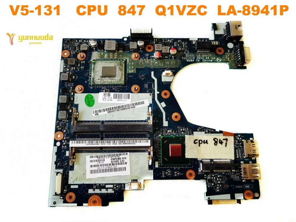 Оригинальная материнская плата для ноутбука ACER V5-131 V5-131 cpu 847 Q1VZC LA-8941P протестирована