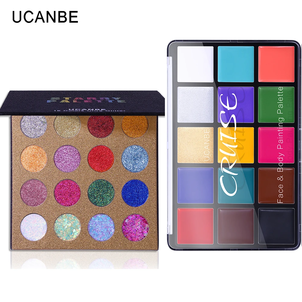 UCANBE Halloween Makeup Set Sequin Glitter Eye Shadow+Oil Base Face Body Painting Kit Party Festival Cosmetics Eyeshadow Palette UCANBE Halloween Makeup Set Sequin Glitter Eye Shadow+Oil Base Face Body Painting Kit Party Festival Cosmetics Eyeshadow Palette