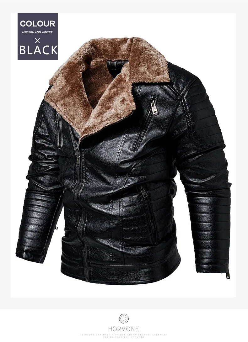 Pu Leather Coat Winter Men Leather Jacket Vintage Motorcycle 2021 Fur Lined Lapel Outwear Faux Leather Fashion Warm Mens Jackets genuine leather jacket mens