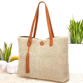 

2020 Women Handbag Summer Beach Bag Straw Woven Large Capacity Tots Women Simple Fashionable Single Shoulder Bag Bohemia