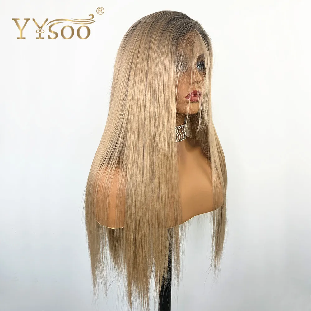YYsoo длинный Ombre шелковистый прямой парик Futura полностью кружевной с темными