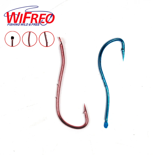 Wifreo 10pcs/pack Red Blue Baitholder Ryusen Hook Central Draught Fish Hook  Size 15 16 17