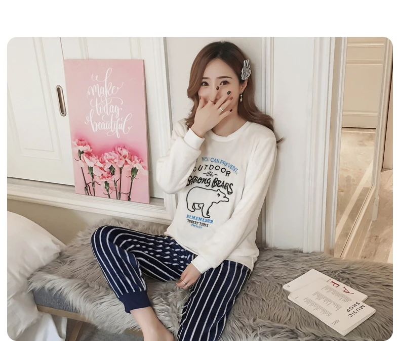 cute pjs Women's Pajamas Sets Winter Thickened Warm Sleepwear Flannel Long-Sleeved Cartoon 2pcs Home Clothes Suit For Girls Women Pijama cheap pajama sets