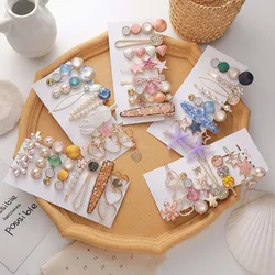 Fashion Hair Accessories Set Korean Round Star Hair Clips For Women Vintage Geometric Pearl Hair Clip Bangs Clip Jewelry Hairpin