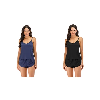 

Women Sexy Sleepwear Satin Nightwear Pajamas Set Strap V-Neck Split Pajamas Suit